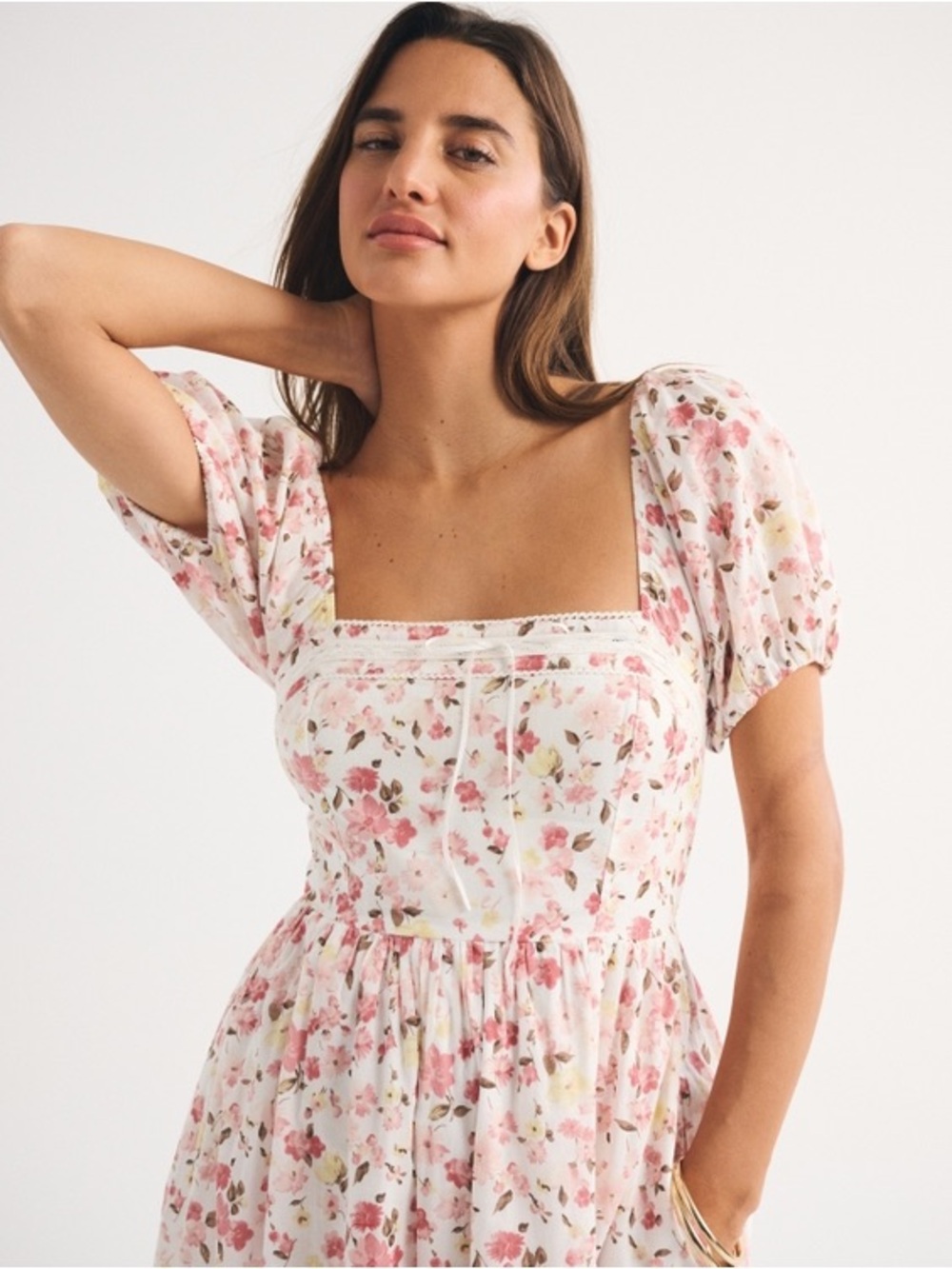 NWT Abercrombie & Fitch Emerson Puff Sleeve Midi Cotton Dress Floral Patchwork S - Picture 8 of 14